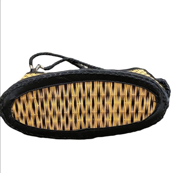 Baskets of Cambodia Rattan Woven Tan with Black Braided Strap Bag Purse - Picture 3 of 5